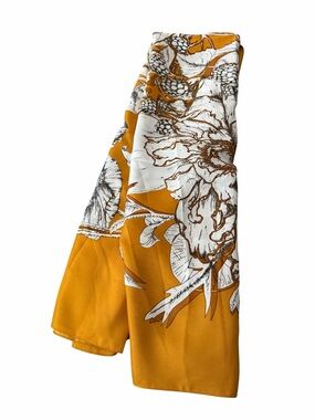 Floral Print Mustard Yellow Silk Scarf